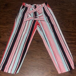 Striped Tie-Waist Women's Pants in Pink & Mint